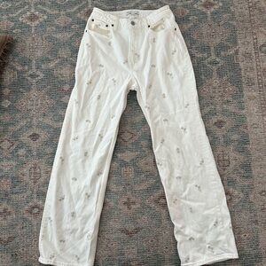 Abercrombie & Fitch Women's Cream Embroidered Straight Leg Jeans
